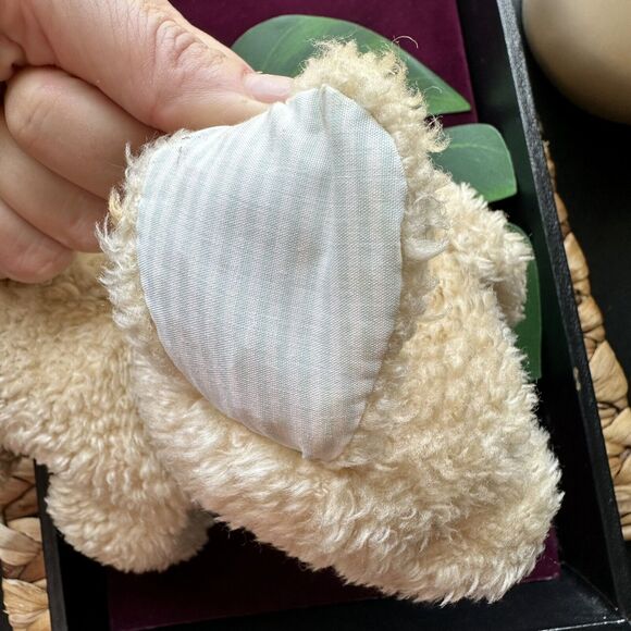 Vtg. Carters Tan Puppy Dog Bean Bag Terry Cloth Plush Blue Stripe Rattle Baby - Picture 6 of 7